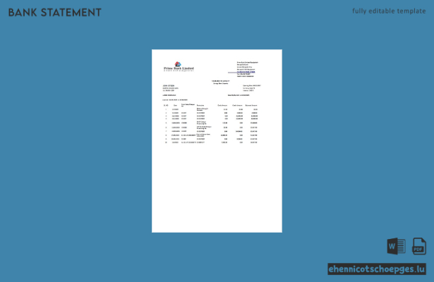 Bangladesh Prime Bank Limited Kontoauszug (Word-Version 2) – Beispielvorschau
